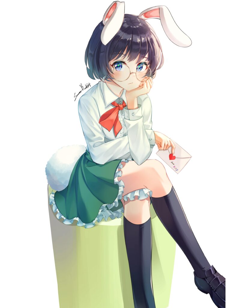 Whimsical Anime Girl with Glasses & Rabbit Ears - Charming Wallpaper