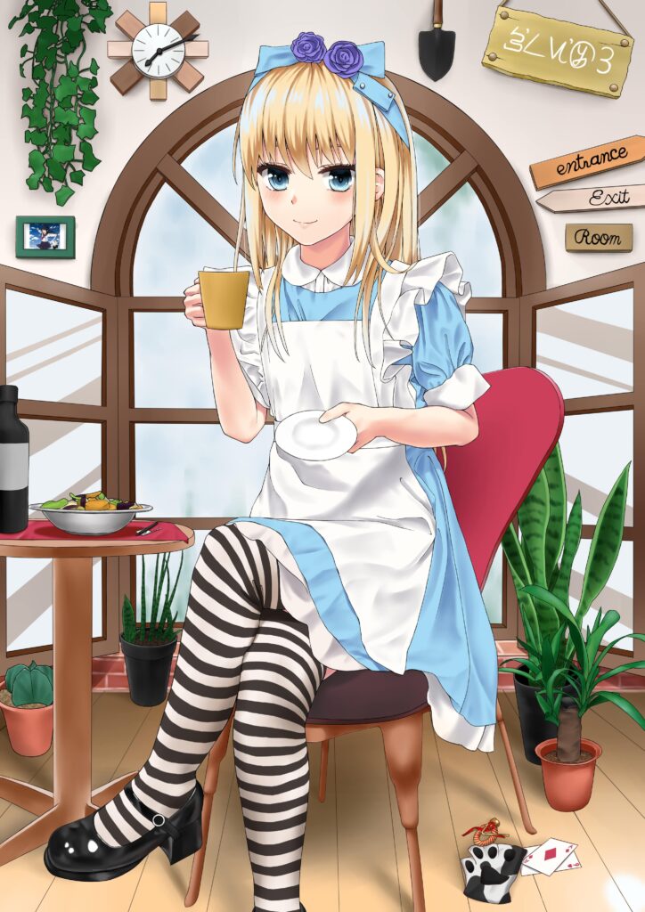 Whimsical Anime Wallpaper: Alice-Inspired Tea Party Adventure