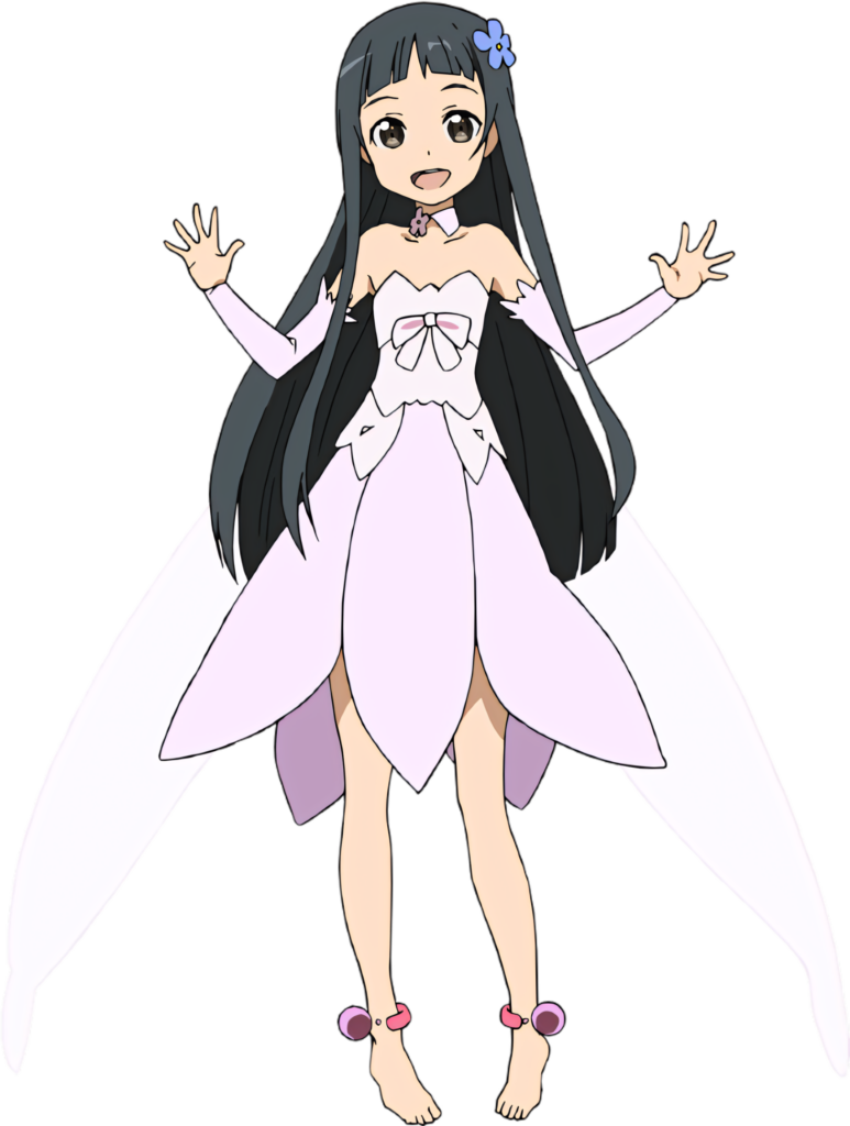 Anime Character in Elegant White & Pink Dress - Playful Wallpaper