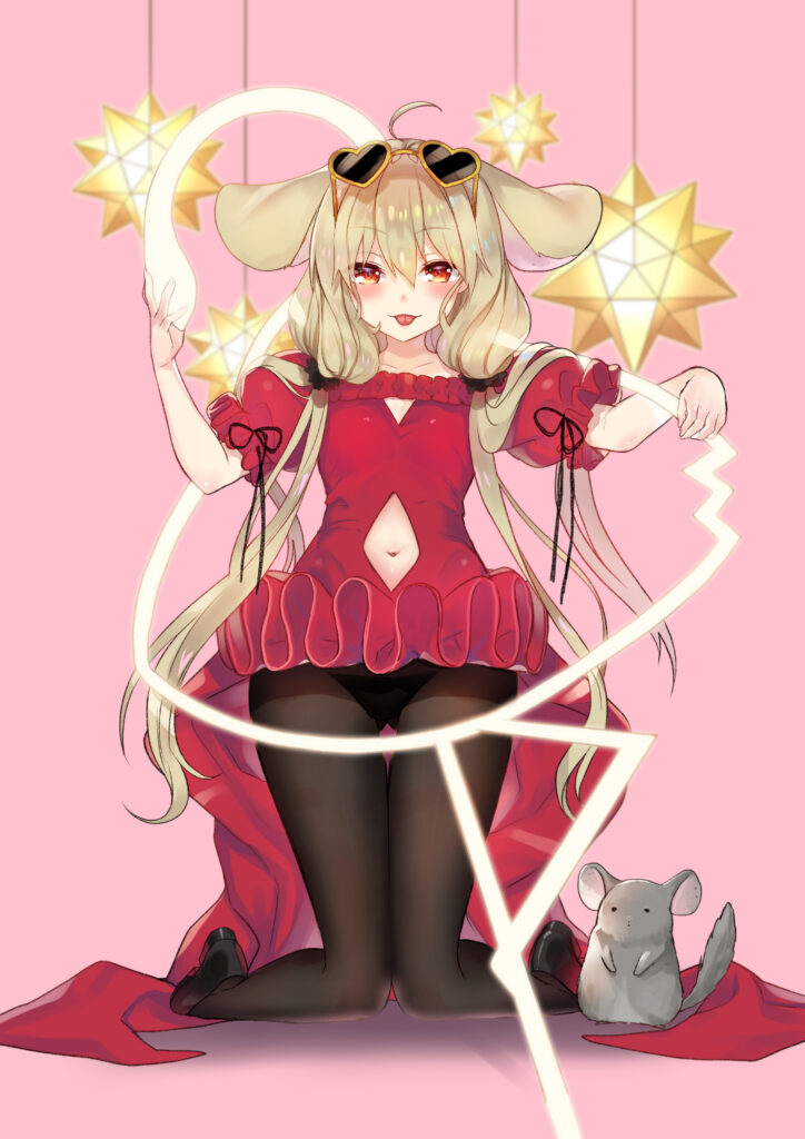 Whimsical Anime Girl with Mouse Ears and Stars - Colorful Wallpaper
