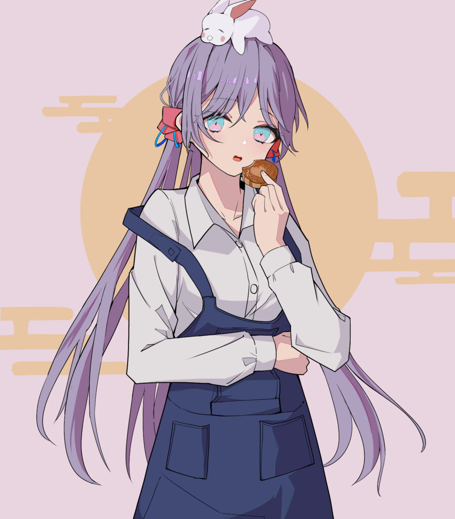 Whimsical Anime Girl with Purple Hair & Rabbit - Pastel Wallpaper