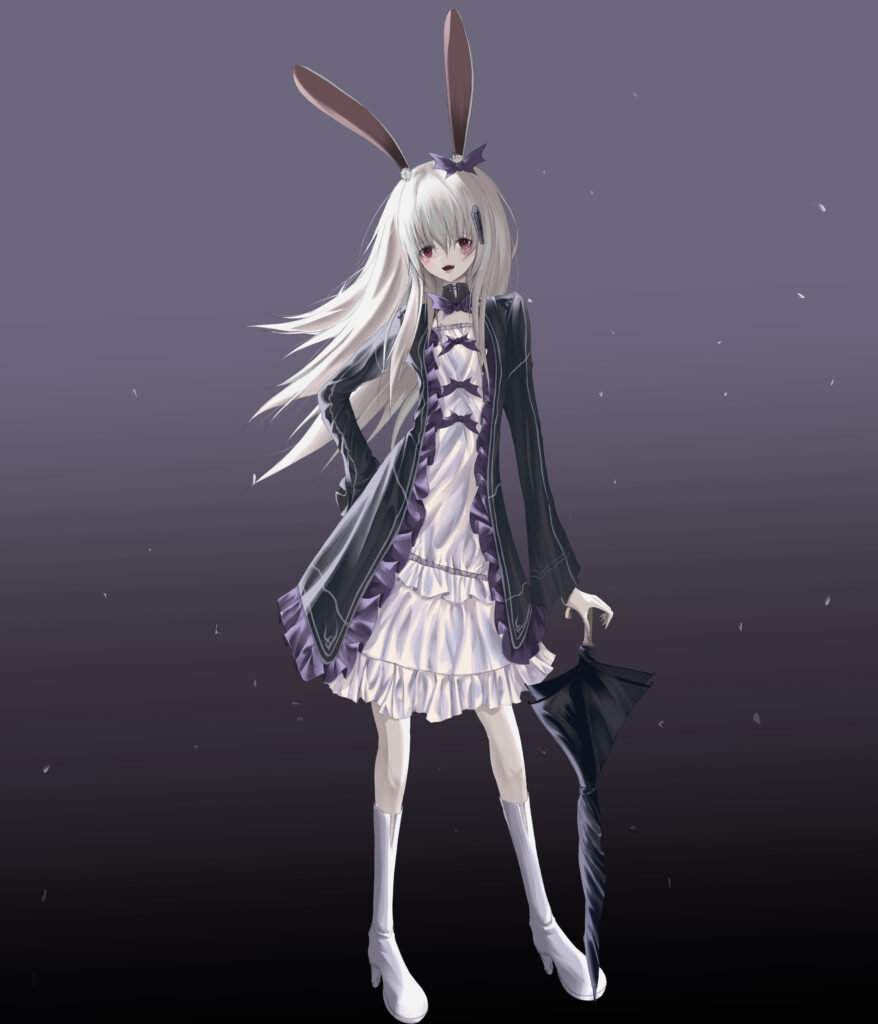 Whimsical Anime Wallpaper: Girl with White Hair & Rabbit Ears