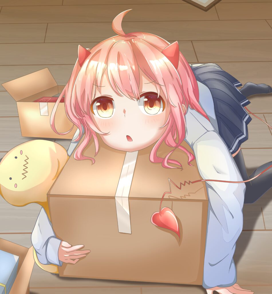 Whimsical Anime Girl with Pink Hair & Red Horns - Cozy Wallpaper