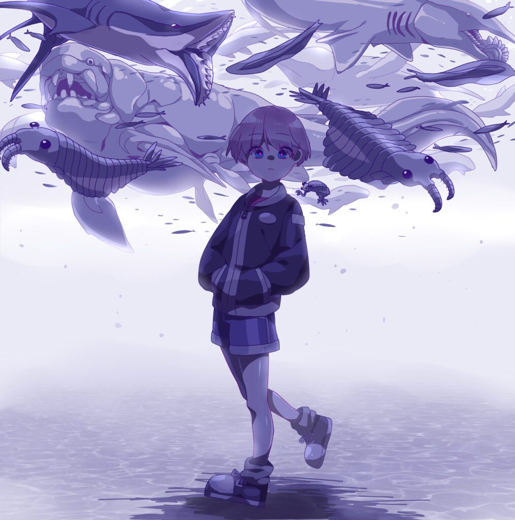Whimsical Anime Wallpaper: Girl with Fish Creatures in Tranquil Setting