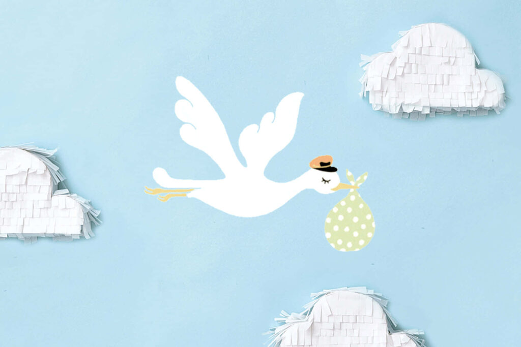 Whimsical Baby Shower Wallpaper with Charming Bird & Soft Blue Background