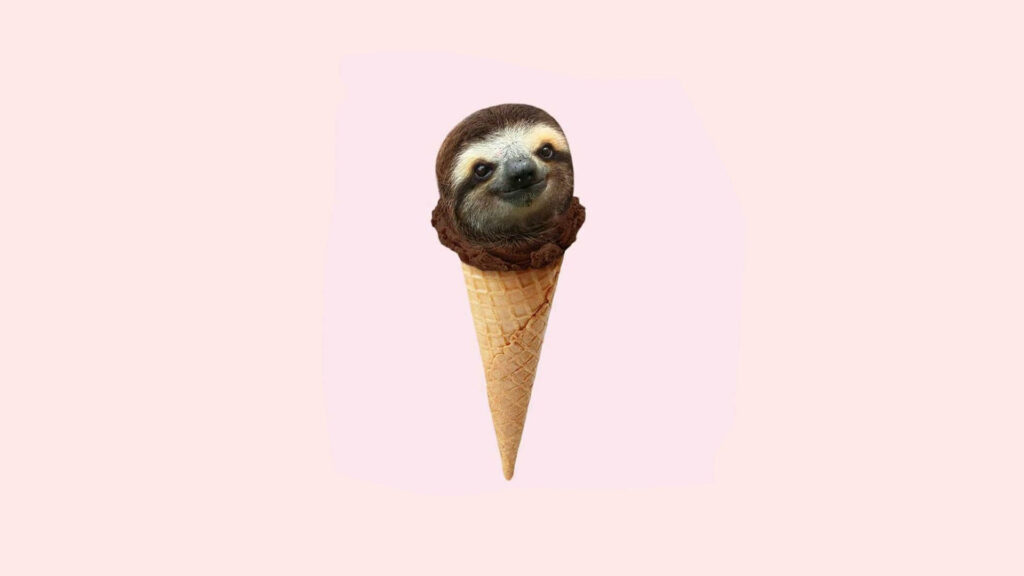 Adorable Baby Sloth in Ice Cream Cone – Whimsical Pink Wallpaper