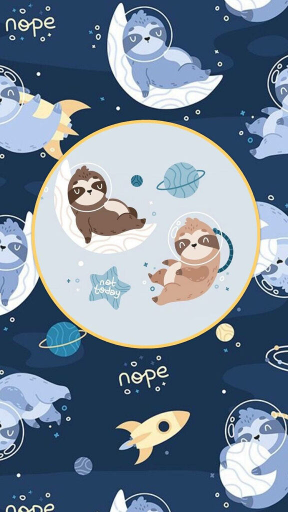 Adorable Baby Sloths in Space Wallpaper: Whimsical Cosmic Design