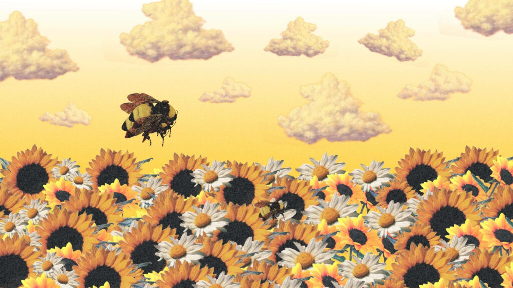 Whimsical Bee Wallpaper: Cheerful Sunflowers & Daisies Background