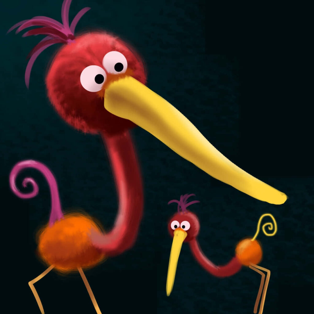 Cheerful Cartoon Birds Wallpaper: Bright Red & Playful Design