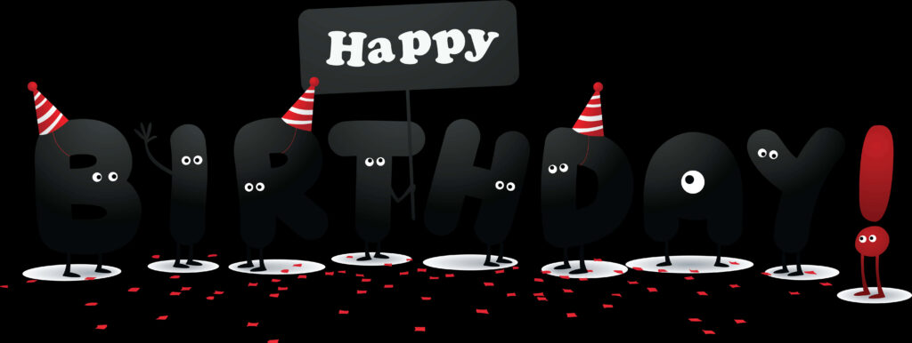Festive Birthday Wallpaper with Cartoon Letters & Confetti