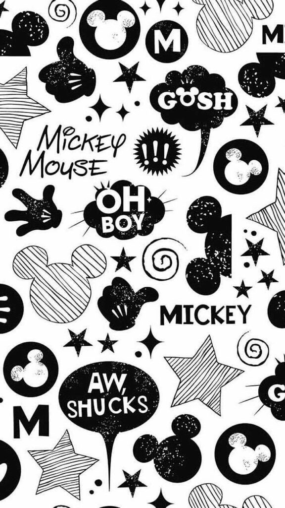 Whimsical Black & White Mickey Mouse Doodle Wallpaper Background