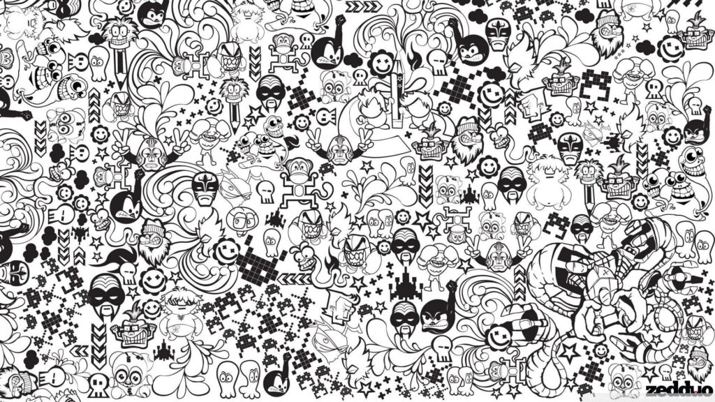 Whimsical Black and White Doodle Wallpaper - Energetic Art Background
