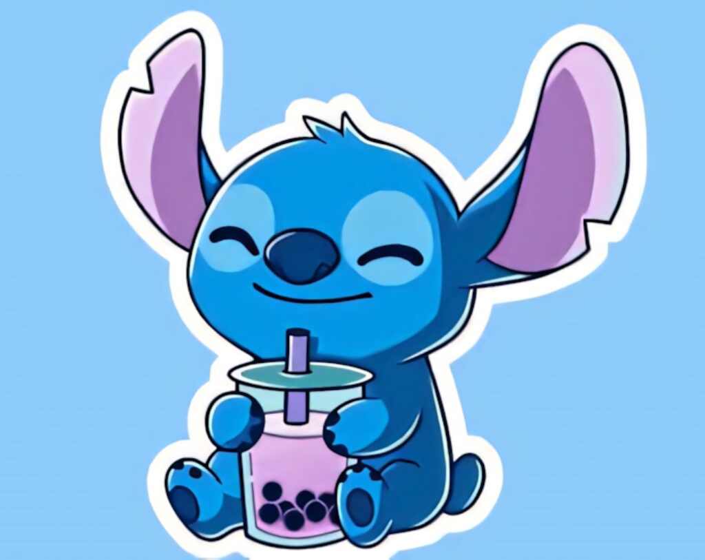 Playful Blue Alien with Bubble Tea Wallpaper - Whimsical Design