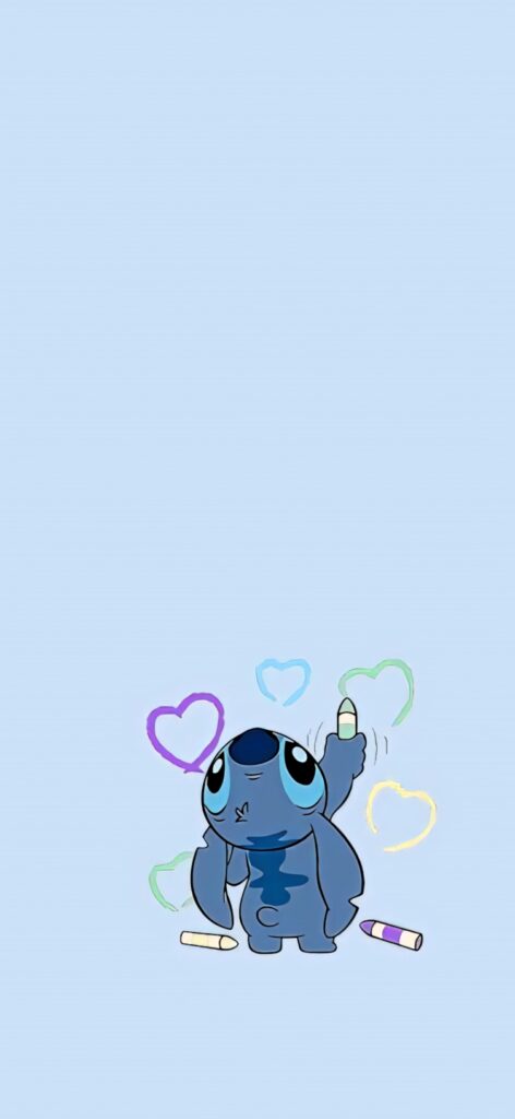 Playful Blue Alien Wallpaper with Colorful Hearts on Light Blue