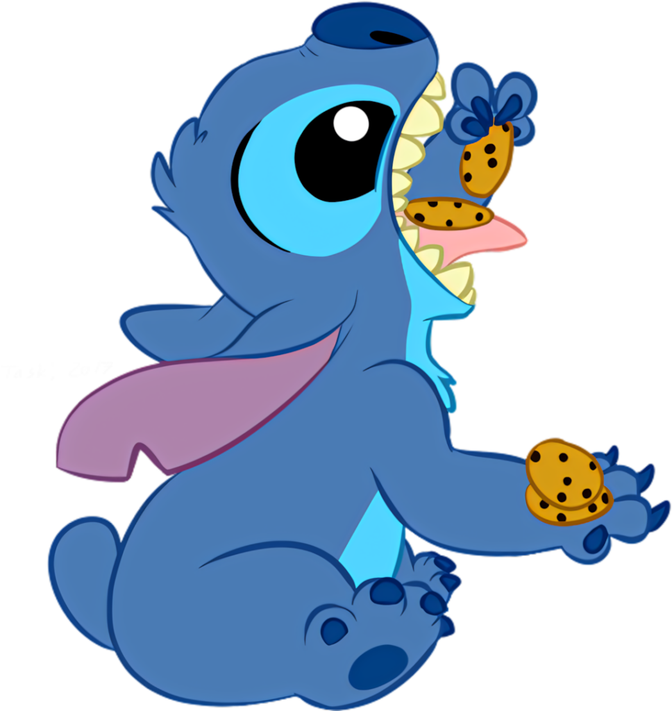 Whimsical Blue Character Joyfully Enjoying Cookies in Vibrant Art Wallpaper