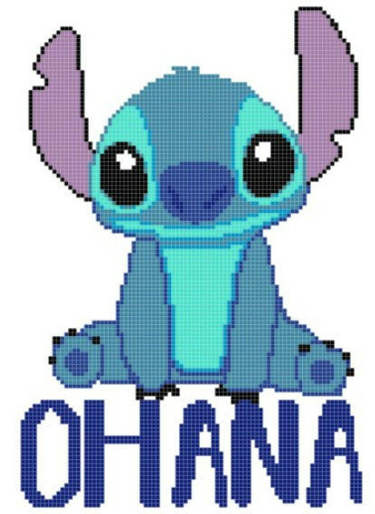 Whimsical Pixel Art Wallpaper: Blue Character & Ohana Design