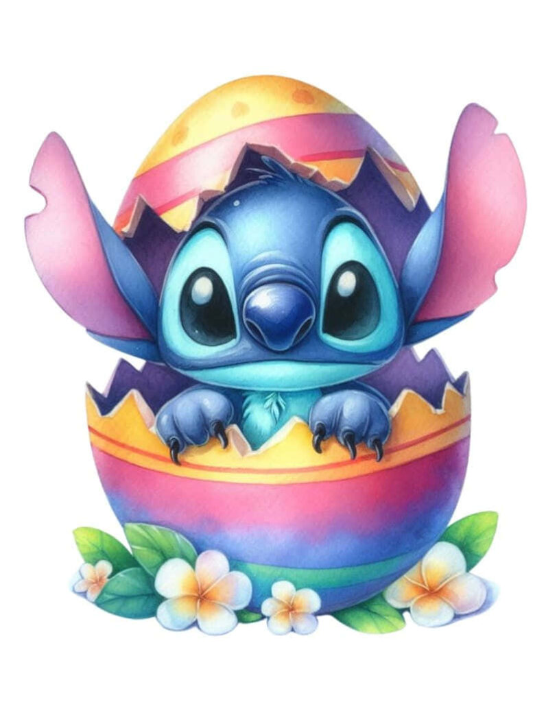 Whimsical Blue Creature Emerges from Colorful Easter Egg Background Wallpaper