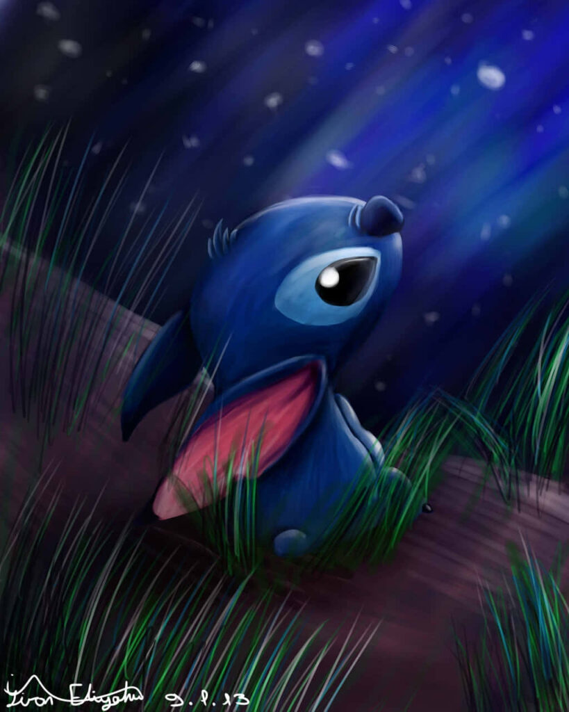 Whimsical Blue Creature Wallpaper: Tranquil Starry Night Background
