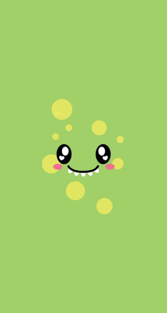 Playful Green Wallpaper with Smiling Face & Cheerful Yellow Bubbles