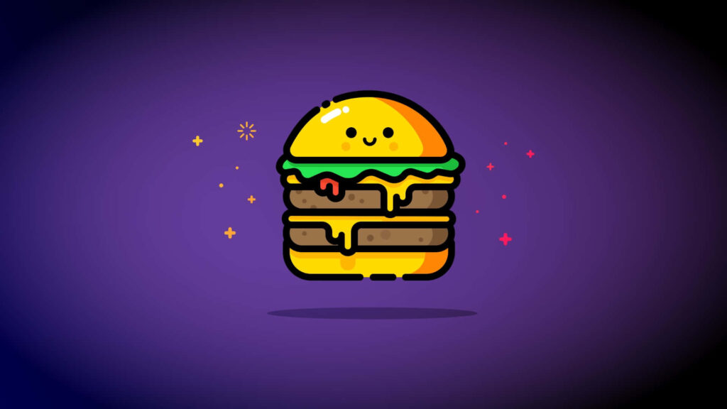Whimsical Cartoon Burger Wallpaper on Vibrant Purple Background