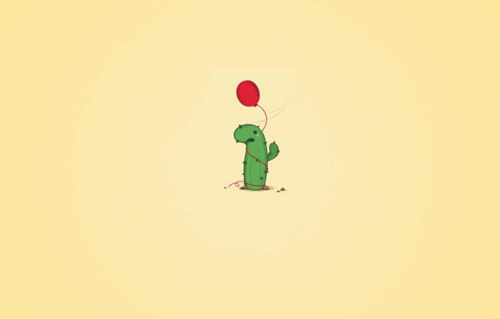 Whimsical Minimalist Cactus Wallpaper with Red Balloon on Beige