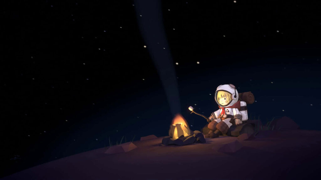 Charming Cartoon Astronaut Roasting Marshmallows Wallpaper Background