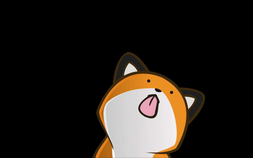 Playful Baby Fox Wallpaper on Solid Black Background - Whimsical Design