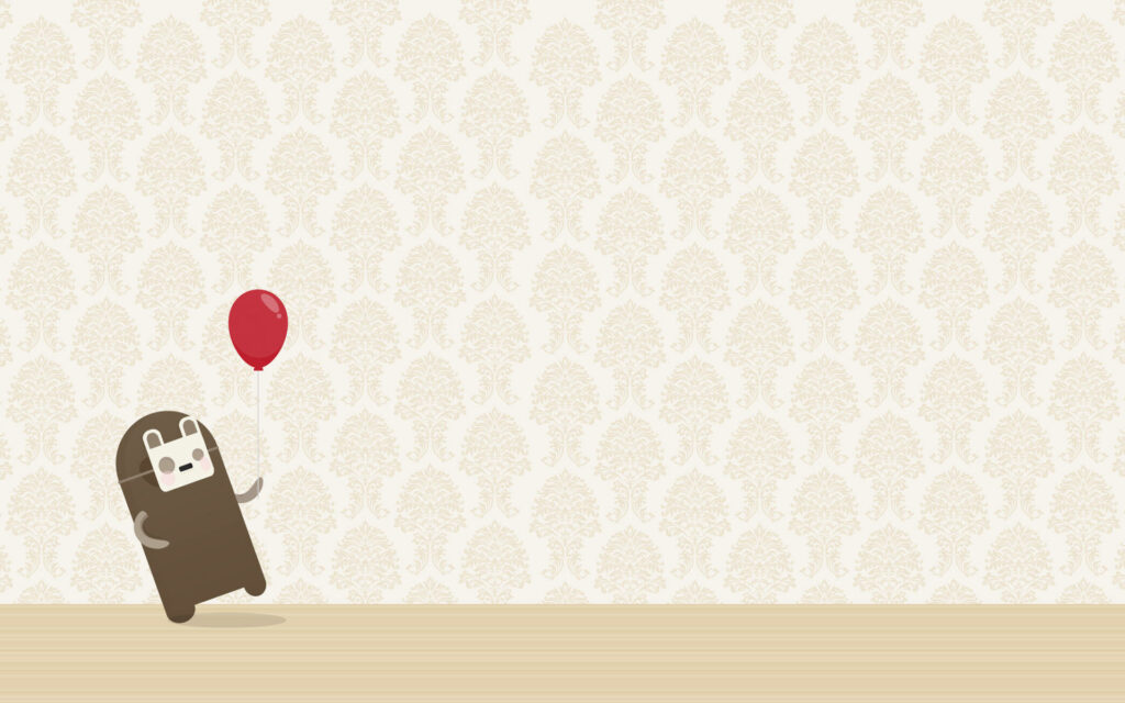Cheerful Cartoon Character with Red Balloon on Cream Wallpaper