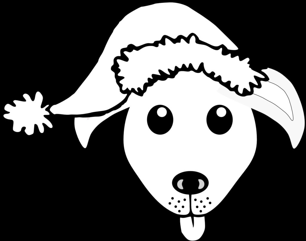 Festive Cartoon Dog in Santa Hat - Whimsical Holiday Design Wallpaper