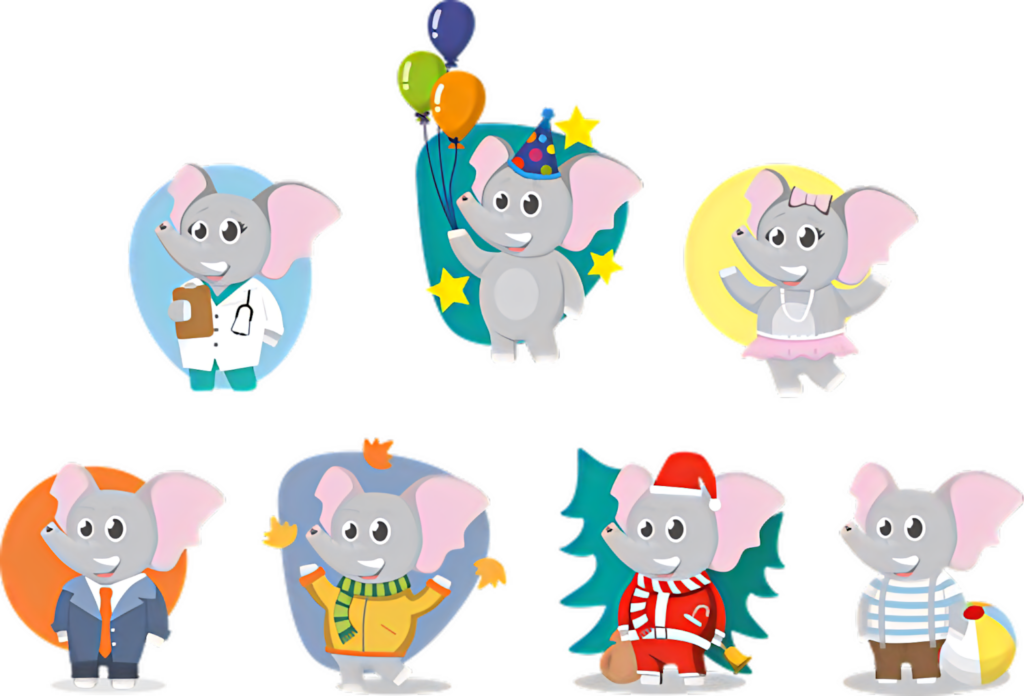 Playful Wallpaper: Cartoon Elephants in Whimsical Costumes