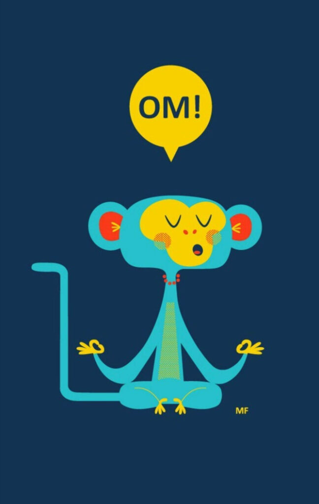 Cartoon Monkey Meditating: Bright Wallpaper for Peaceful Ambiance