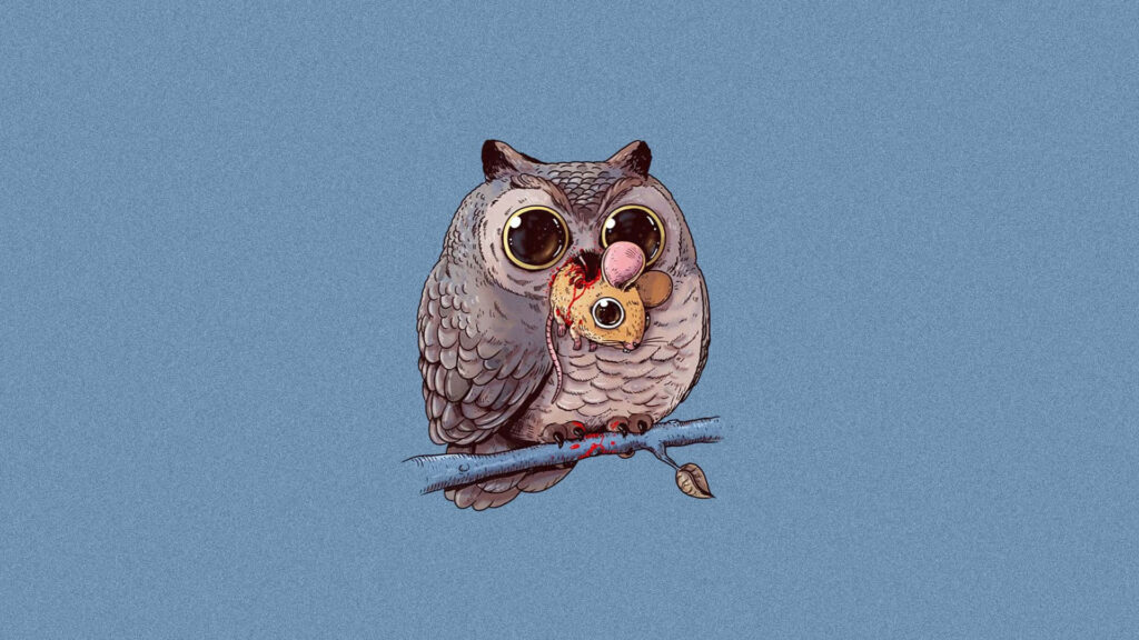 Whimsical Cartoon Owl Wallpaper: Clumsy Charm on Blue Background