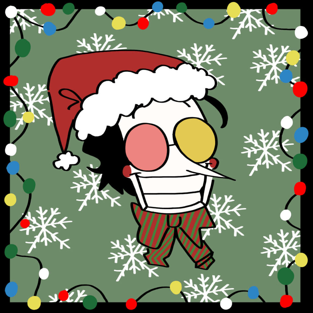 Whimsical Santa Character Wallpaper with Festive Holiday Lights