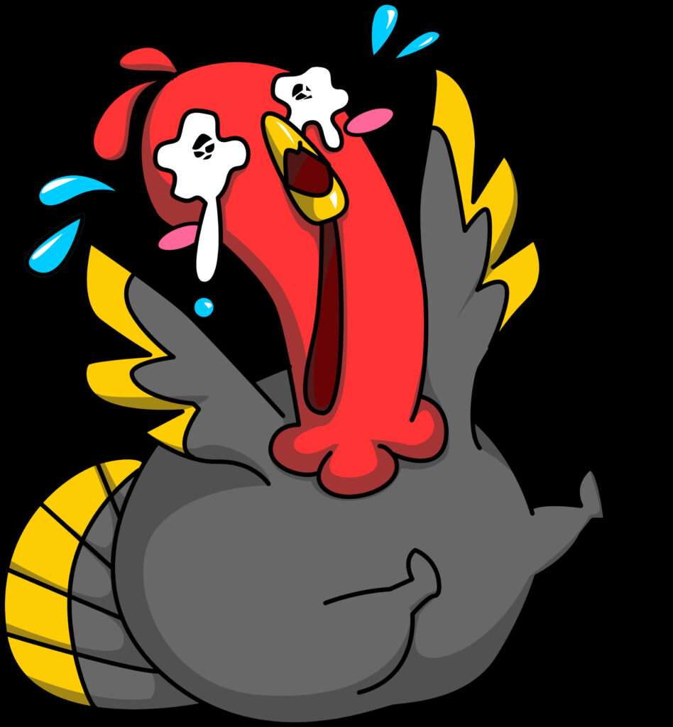 Whimsical Cartoon Turkey Crying: Humorous & Colorful Illustration Wallpaper