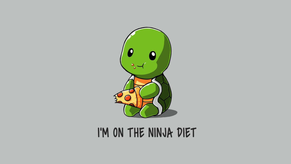 Cartoon Turtle Pizza Wallpaper with Funny 'Ninja Diet' Phrase