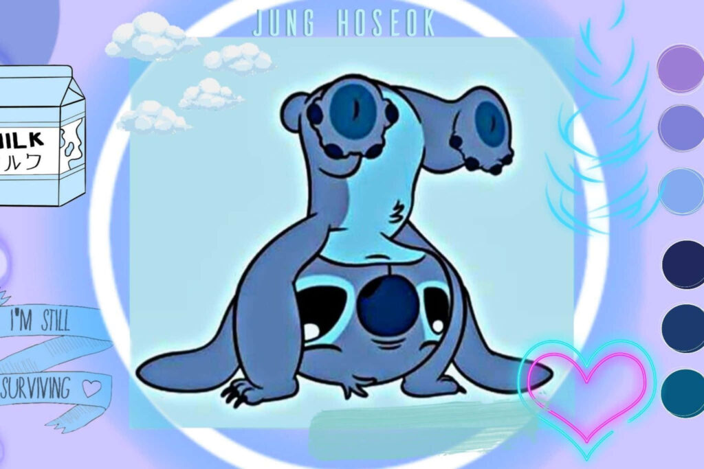 Whimsical Cartoon Wallpaper: Playful Blue Creature & Cloud Design