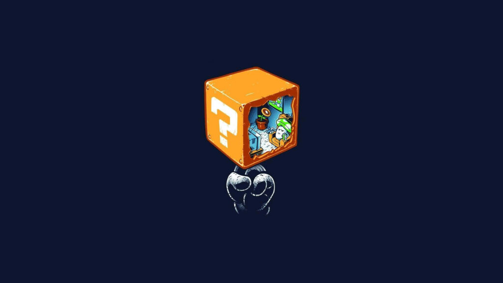 Whimsical Cartoon Robot Emerges from Box on Navy Blue Background Wallpaper