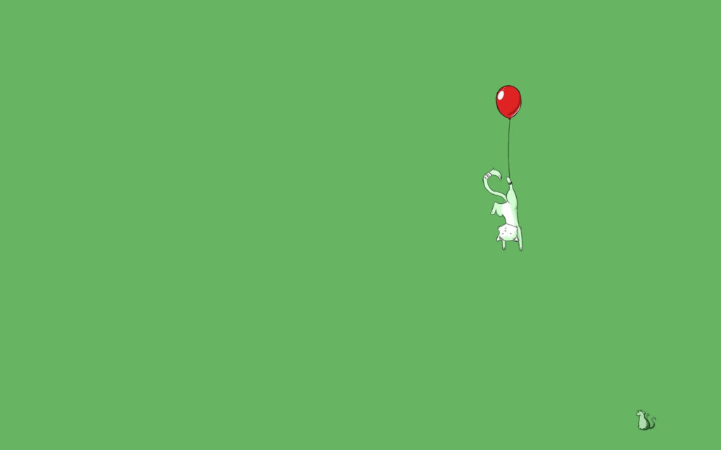 Whimsical Cat Wallpaper: Playful Kitty with Red Balloon on Green