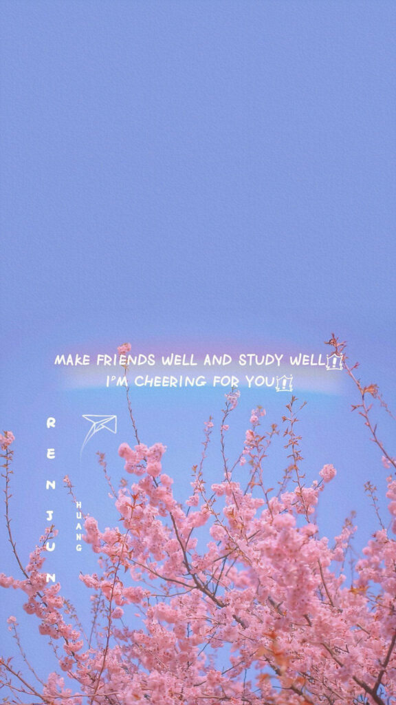 Whimsical Pink Cherry Blossom Wallpaper with Inspirational Quote