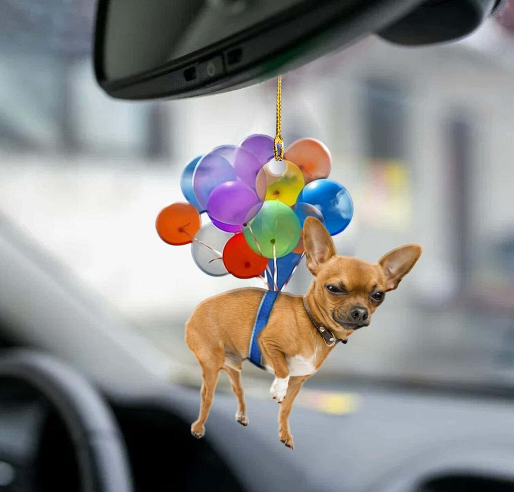 Charming Chihuahua Floating with Colorful Balloons - Humorous Fanart Wallpaper