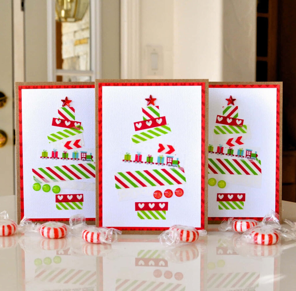 Whimsical Christmas Tree Wallpaper with Colorful Strips & Peppermint