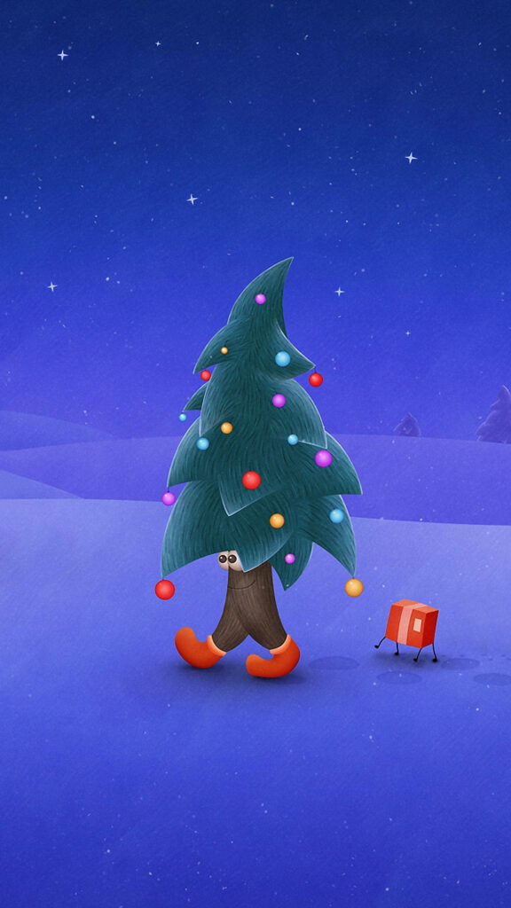 Whimsical Christmas Tree Wallpaper: Festive Snowy Scene