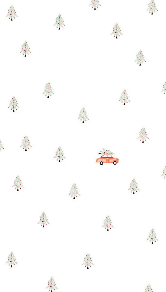 Whimsical Christmas Tree Wallpaper with Red Car - Festive Background