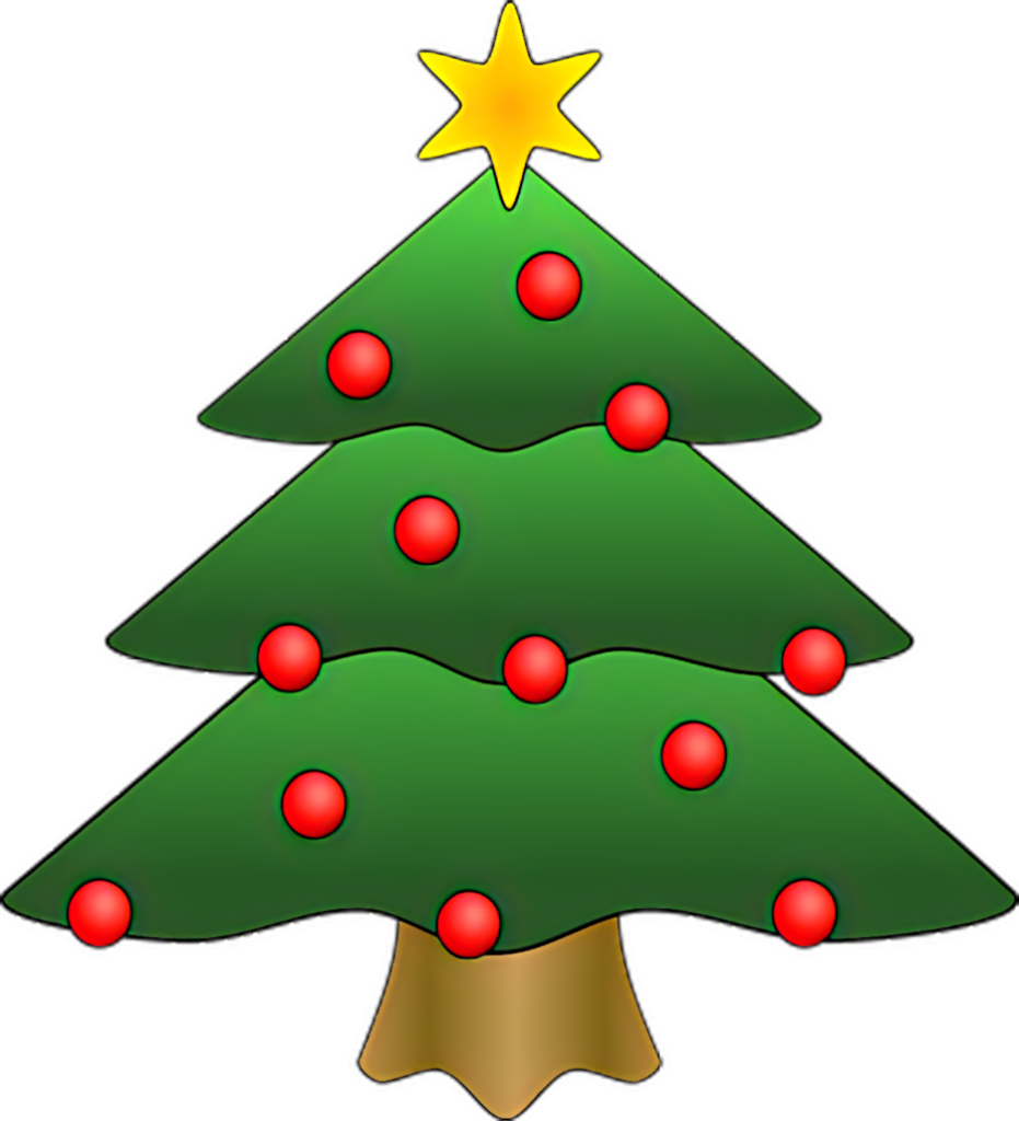 Whimsical Cartoon Christmas Tree Wallpaper with Red Ornaments