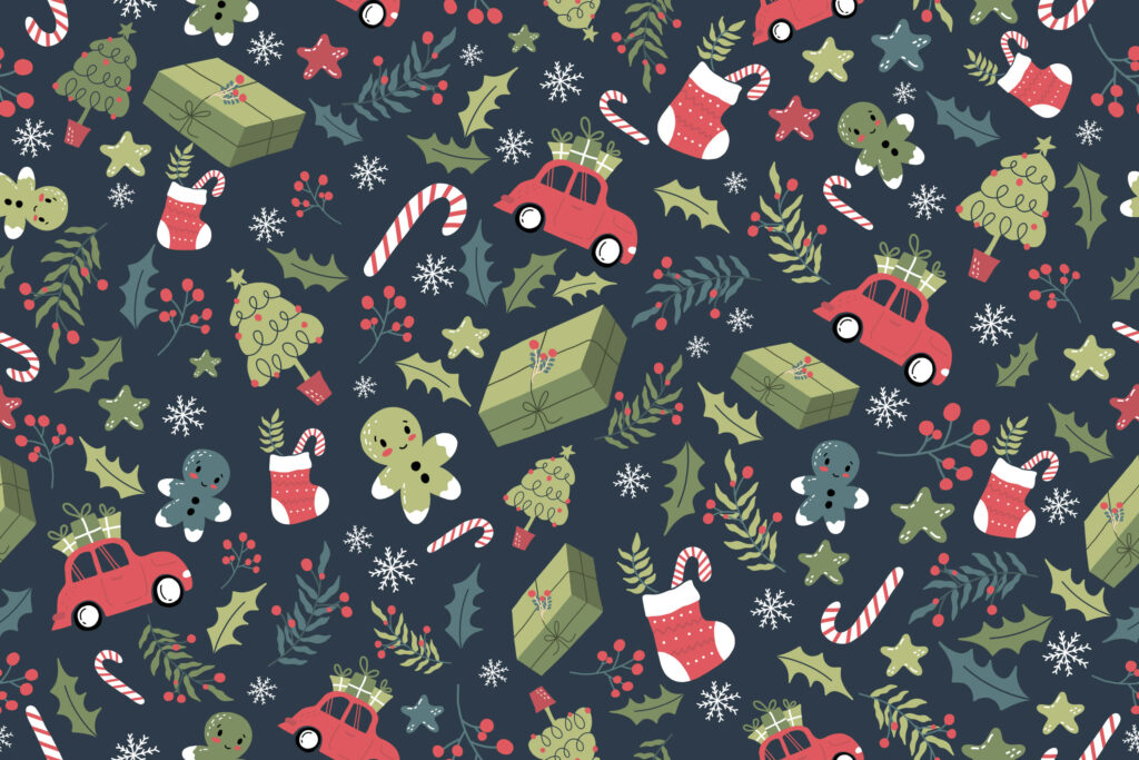 Charming Festive Wallpaper: Whimsical Christmas Holiday Pattern