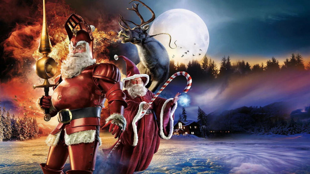 Whimsical Christmas Wallpaper: Santa Soldier & Magical Scene