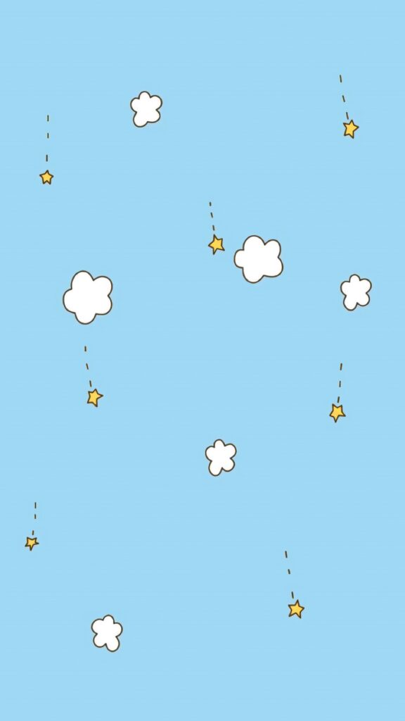 Whimsical Cloud & Star Wallpaper: Playful Light Blue Design
