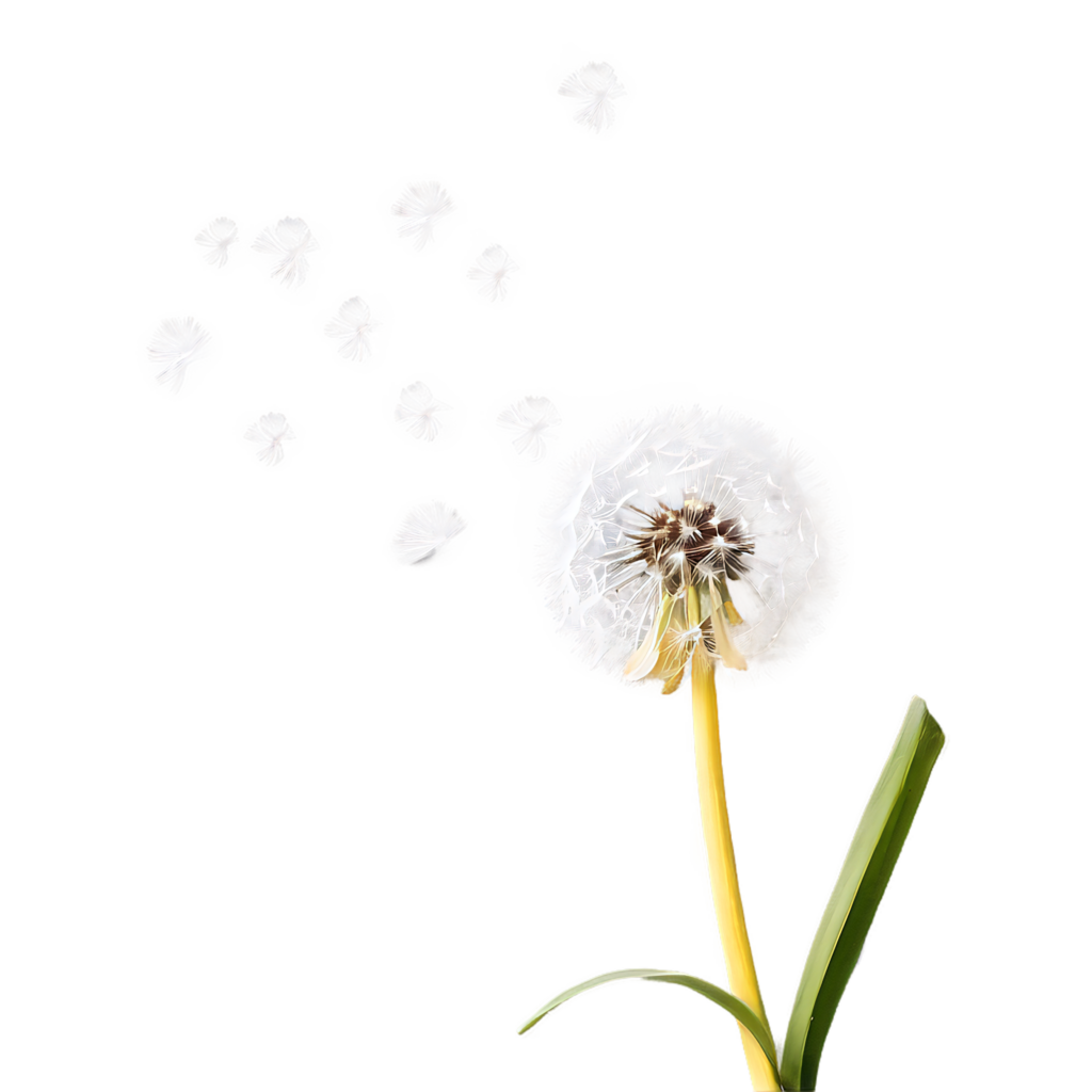 Whimsical Dandelion Wallpaper: Seeds Floating on Clear Background