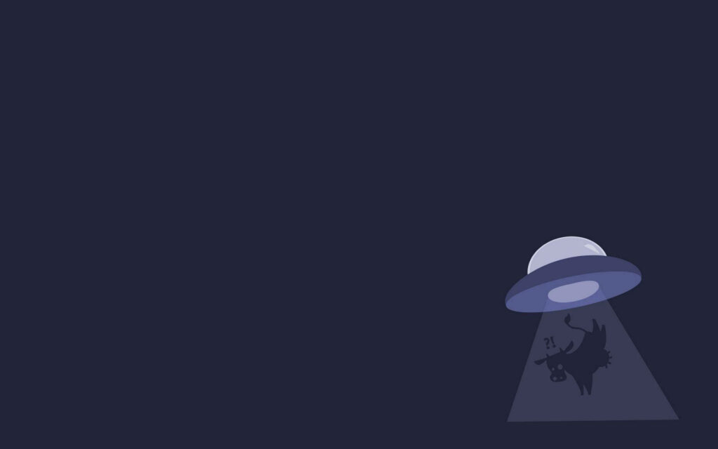 Whimsical UFO Abduction Wallpaper with Dark Blue Minimalist Design