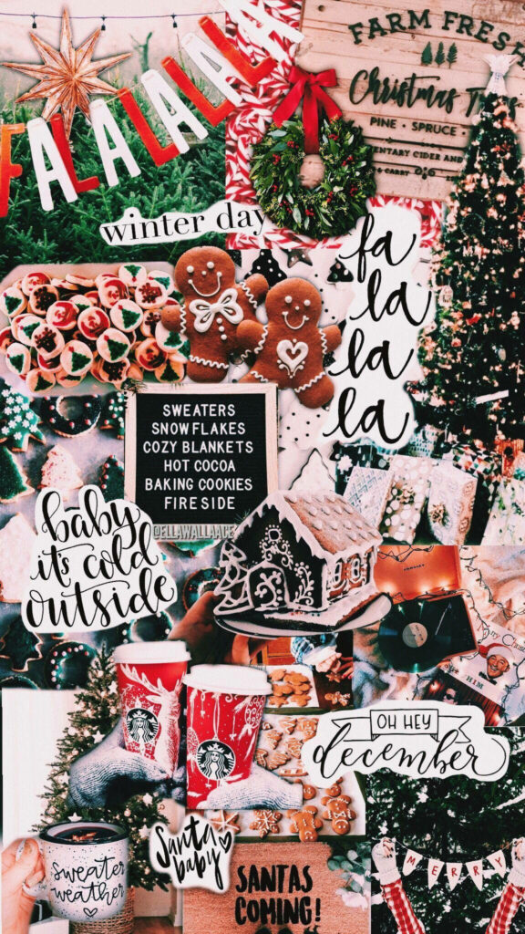 December Delights: Whimsical Preppy PFP Collage Embracing Christmas Aesthetics and Inspirational Quotes Wallpaper